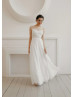 Ivory Lace Chiffon Sheer Back Airy Wedding Dress